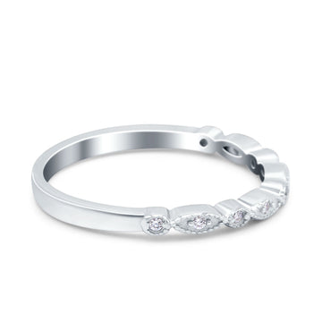 Half Eternity Wedding Band Ring Round Simulated Cubic Zirconia 925 Sterling Silver